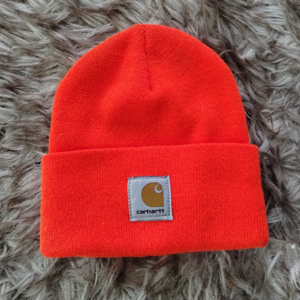 VTG Carhartt Beanie Orange Made In The USA 100% Acrylic vintage
